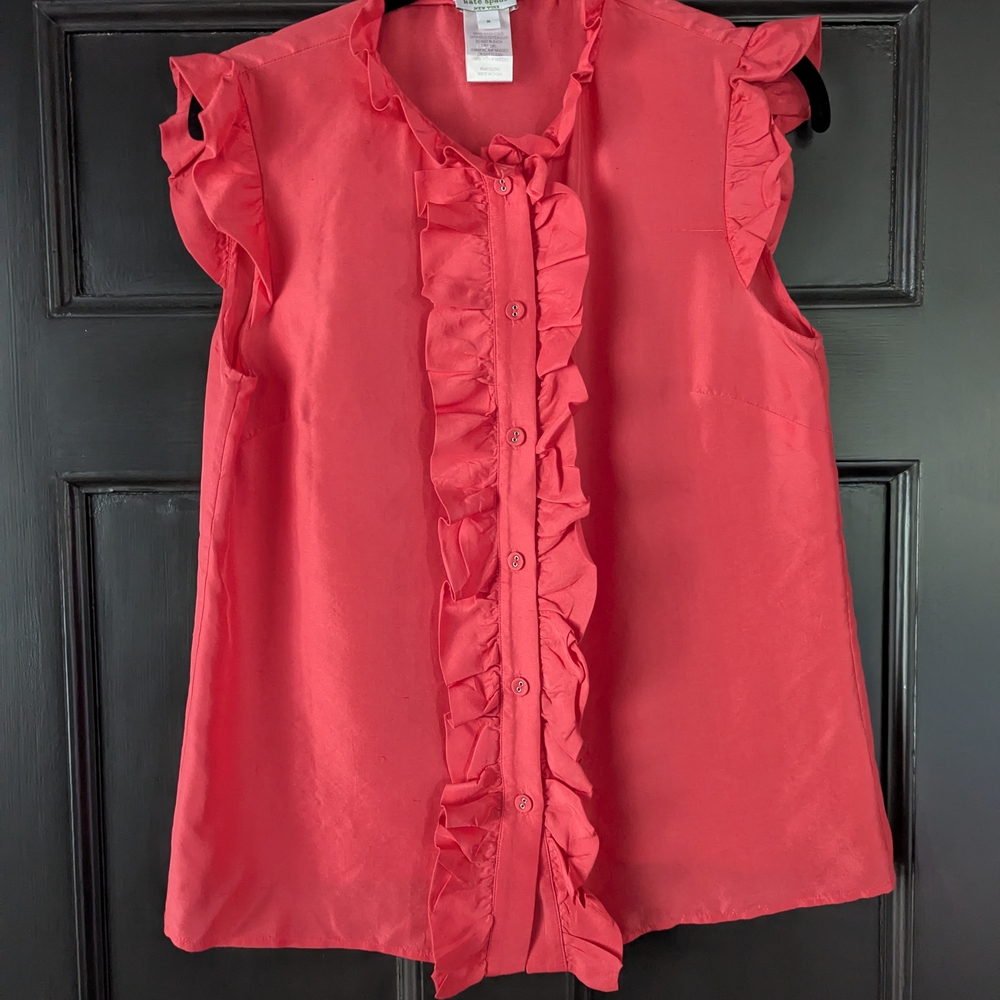 Ruffled Red Sleeveless Blouse